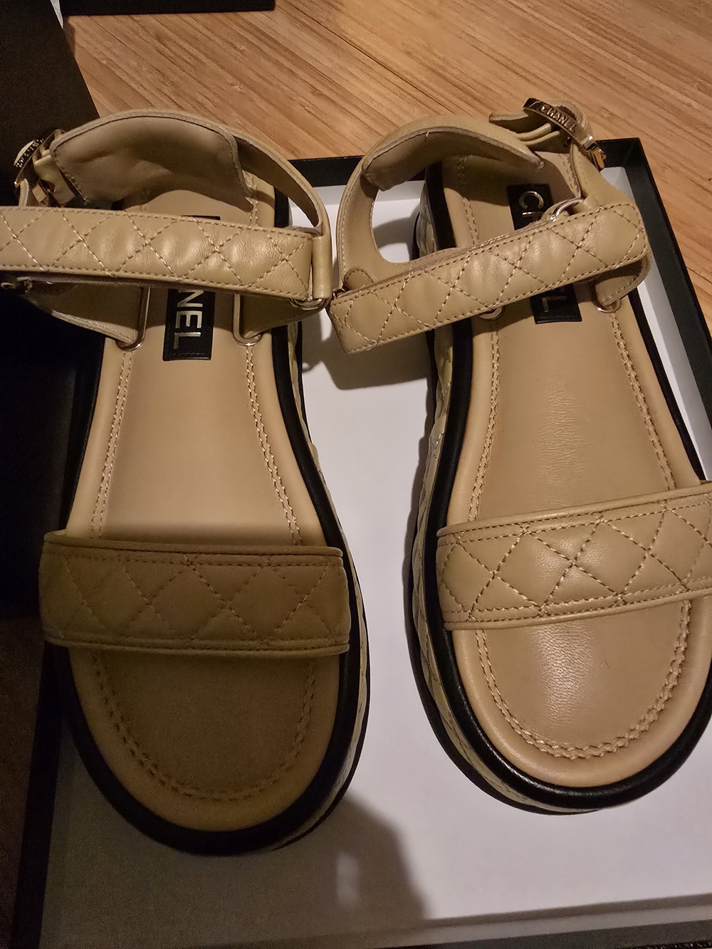 Chanel 22A Quilted Lambskin Platform Sandals - Beige/Black - Size 38C (New) - Picture 10 of 11